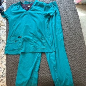 Koi teal scrub top and pants. Koi basics. Size large